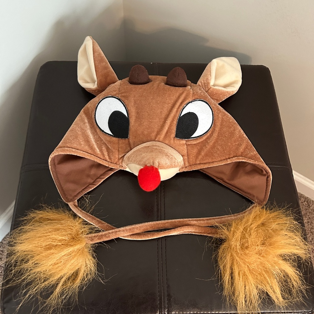Rudolph the Rednose Reindeer Hat with Ears and Red Nose